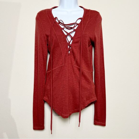 Free People Tops - free people | lucky lace up burnt orange long sleeved boho women's top sz S